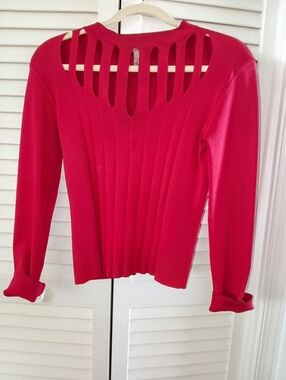 Panacea Cache Hot Pink Long Sleeve Top with Ladder Back Cutouts